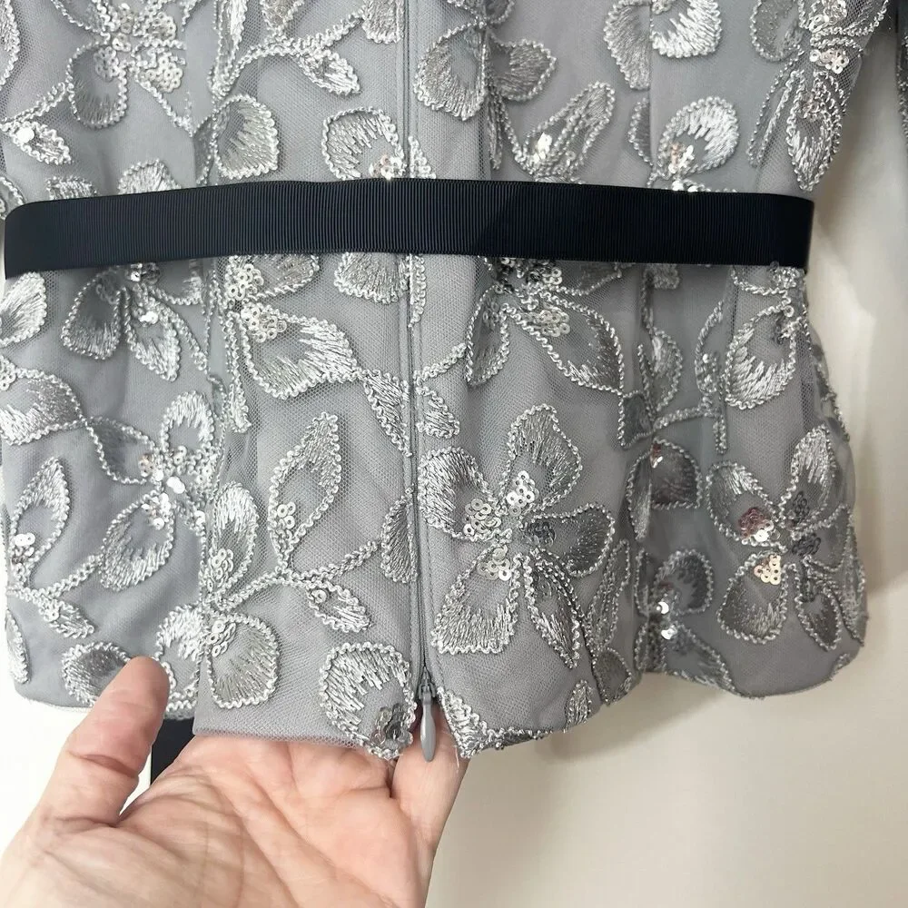 NWT Alex Evenings Set Formal Silver Floral Lace Top Black Velvet Pants Size XLP